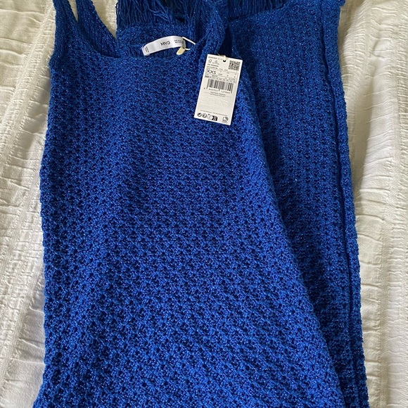 Mango blue sparkle fringe knit dress XXS NWT - Picture 3 of 3